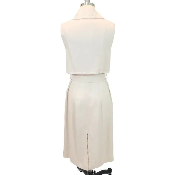 H&M Size 4 Cream Ecru Sleeveless Lined Midi Trench Coat - Picture 4 of 6